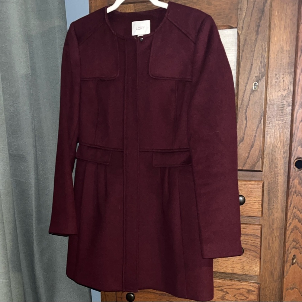 LOFT Women's Classic Burgundy Pea Coat